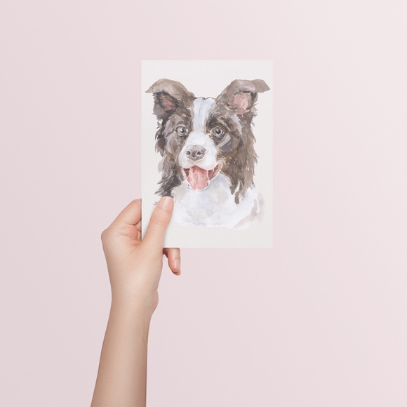 Watercolor Border Collie Dog Wall Art Illustration Print Poster Card Unframed - Picture 5 of 7